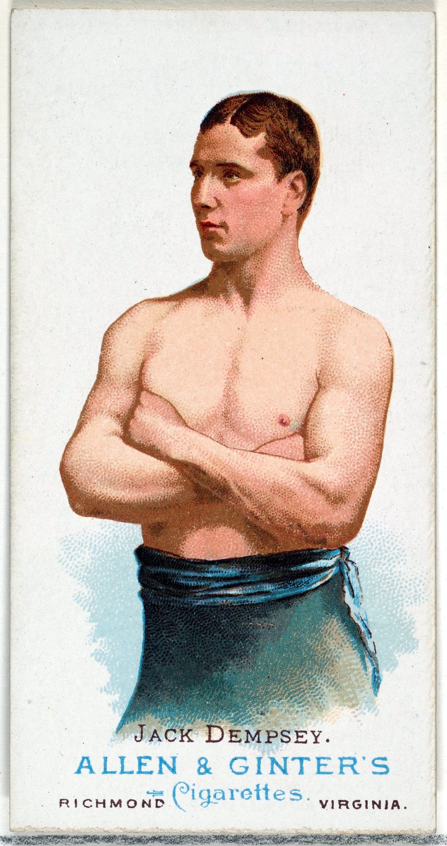 Boxer Jack Dempsey cigarette trading card. Allen & Ginter's cigarettes.