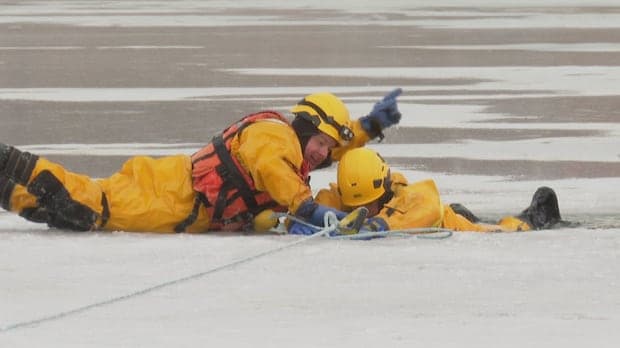 Fredericton firefighters are working on ice-rescue skills at Killarney Lake | CBC News - Featured Image