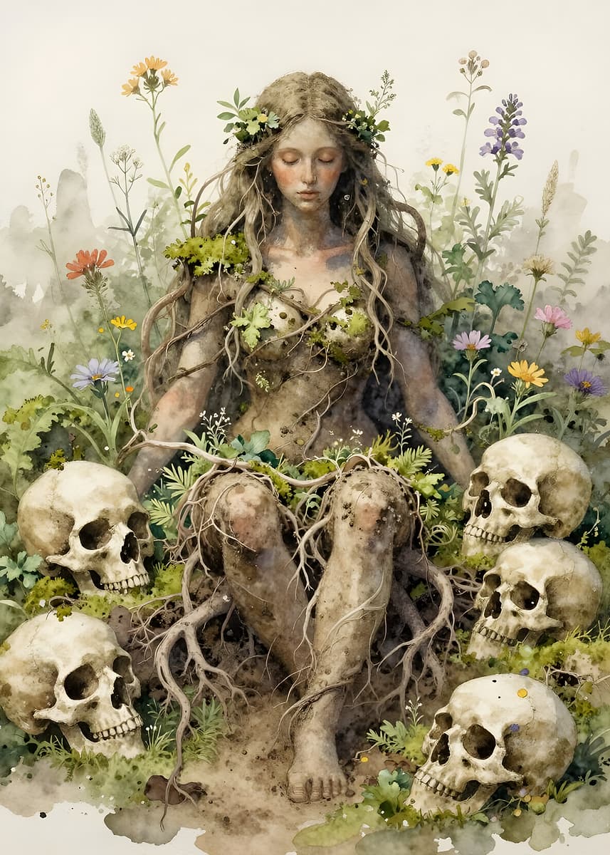 'Mother Nature Goddess with Skulls' Poster, picture, metal print, paint by Skulls Of Insanity | Displate - Featured Image