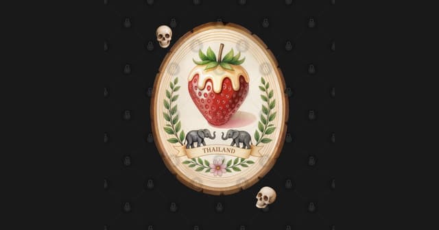 Thailand Strawberry Folk Art 🍓🐘 - Thailand Art - T-Shirt - Featured Image