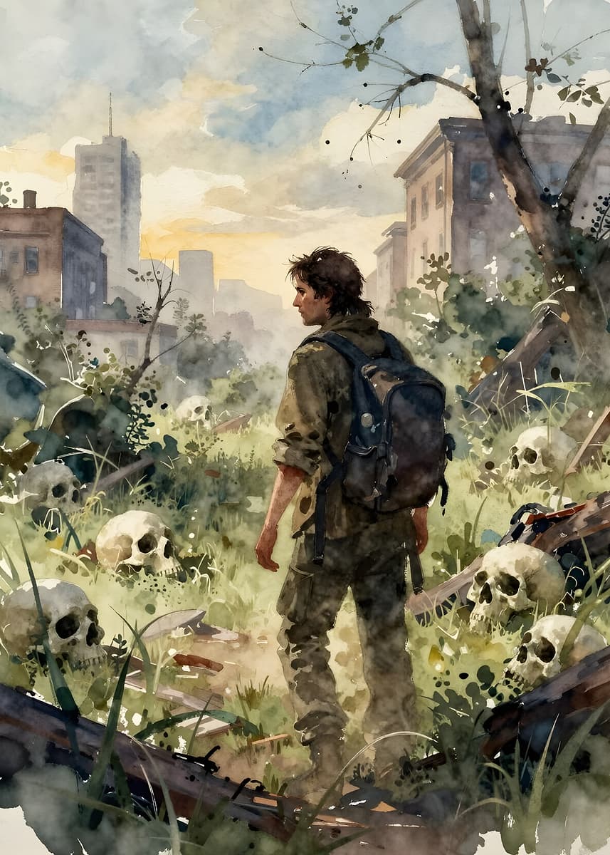 'Post-Apocalyptic Survivor Watercolor' Poster, picture, metal print, paint by Skulls Of Insanity | Displate - Featured Image
