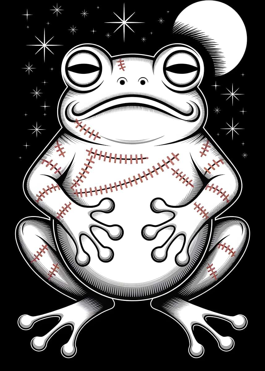 'Stitches Frog' Poster, picture, metal print, paint by Skulls Of Insanity | Displate - Featured Image