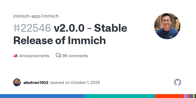 v2.0.0 - Stable Release of Immich · immich-app/immich · Discussion #22546 - Featured Image